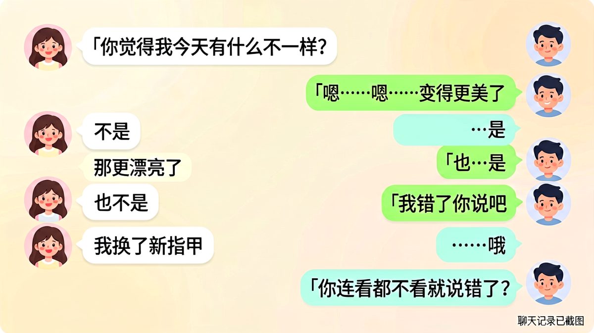 「我换了新指甲」——他连看都没看一眼就错了