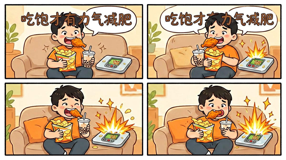 吃饱才有力气减肥，明天再说！