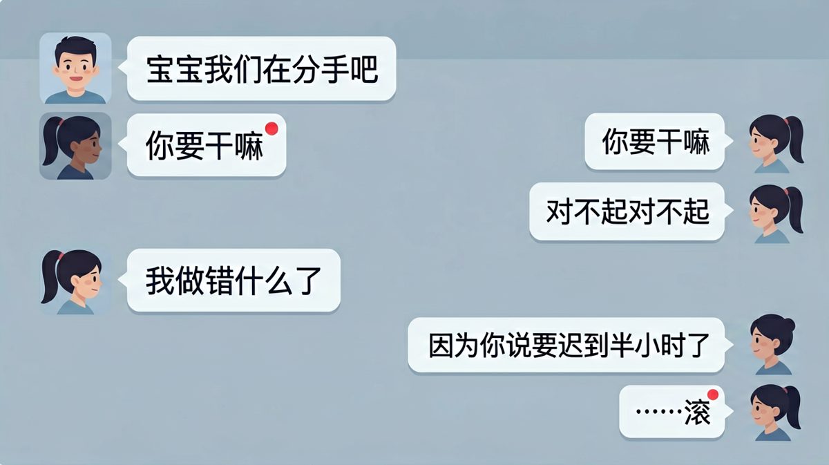 一句'分手吧'吓坏女友，真相是怕她迟到