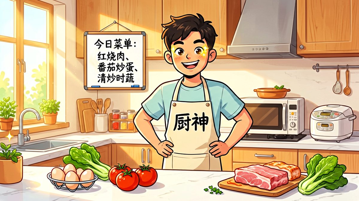 第1格：自信满满的“厨神”登场