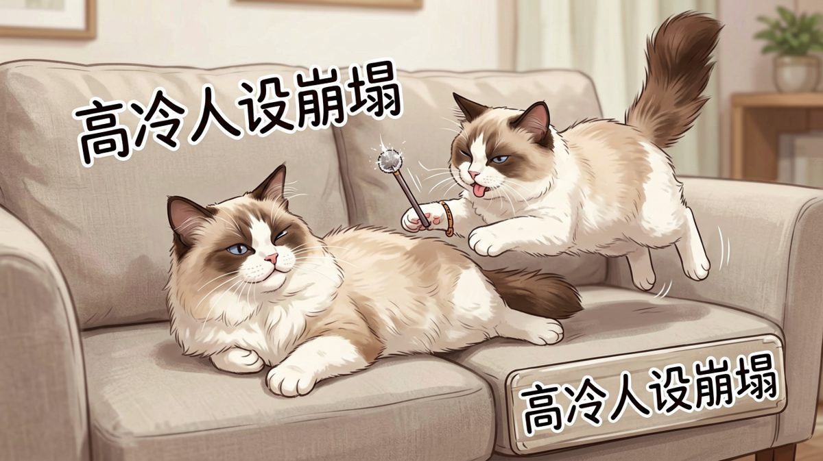 猫咪看到逗猫棒后的真香现场