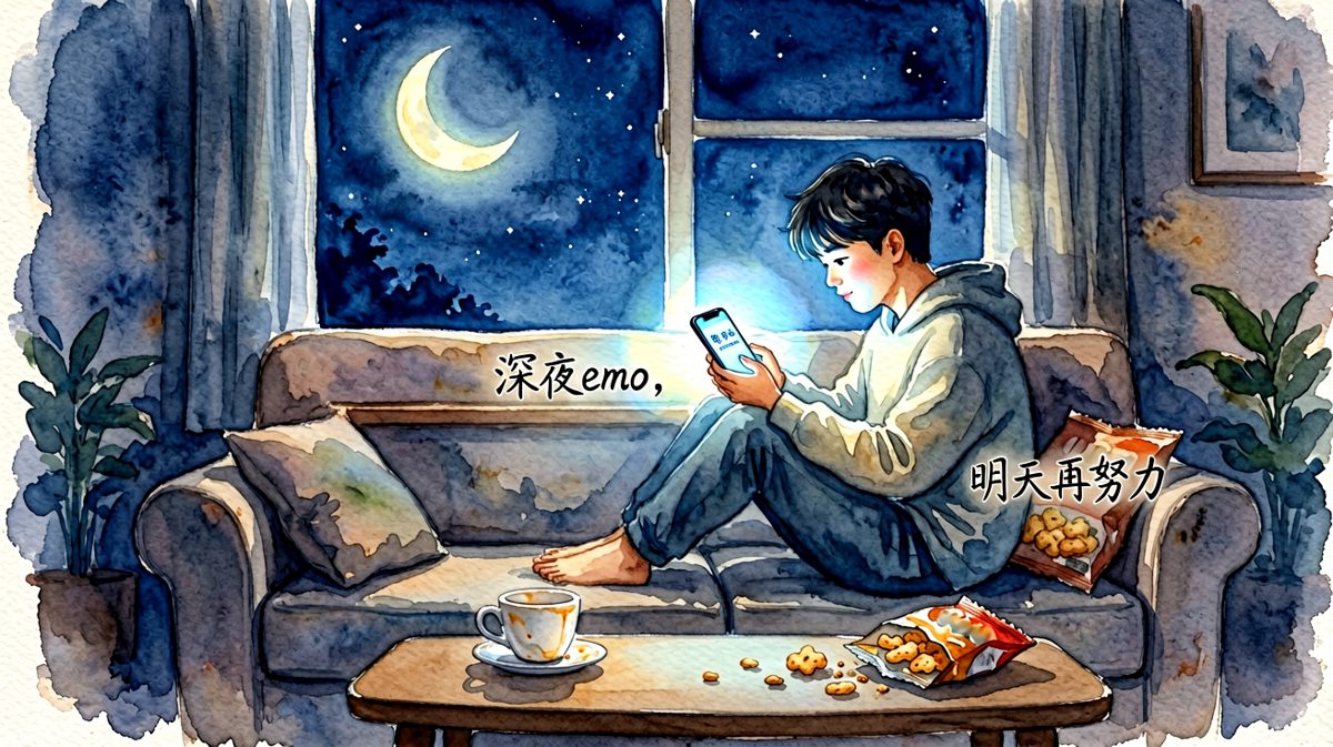 深夜假装 emo 实则刷手机的常态
