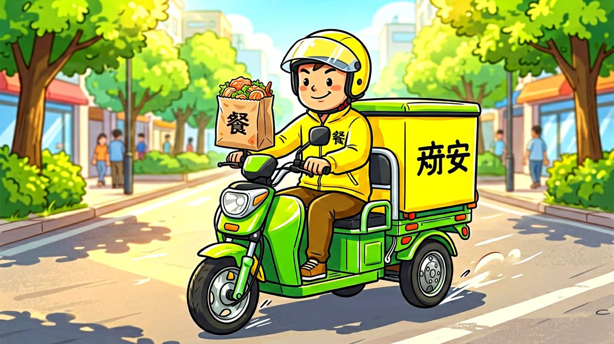 自信满满的外卖小哥出发了