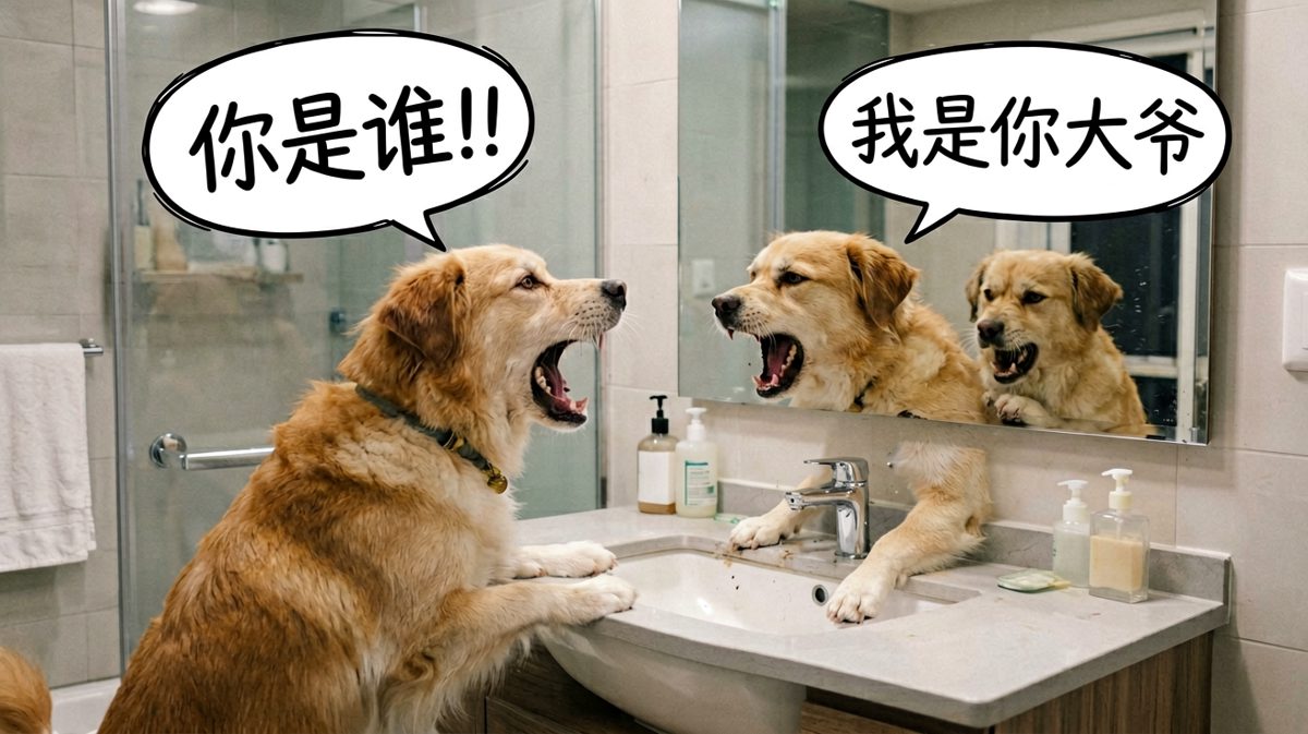 狗狗被自己的镜像吓坏了