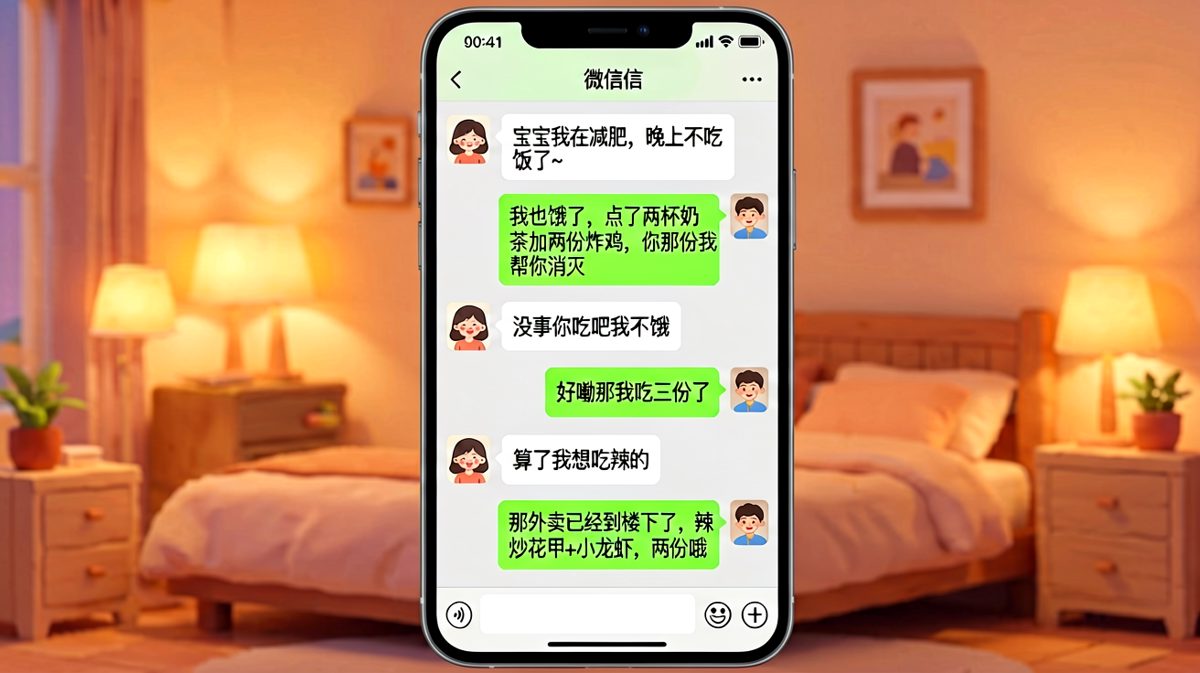 女生说减肥，结果被男生的外卖攻势反向带偏