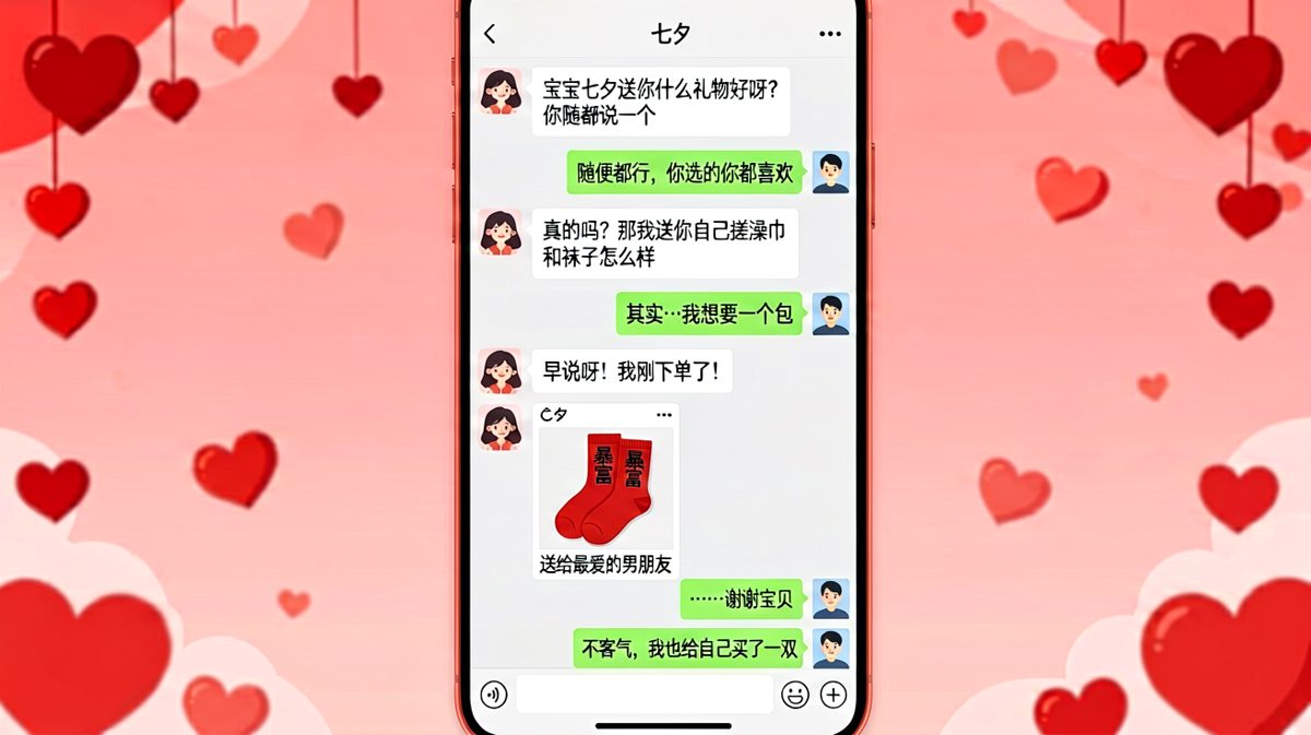 男生想要包包，结果收到了印着暴富的棉袜