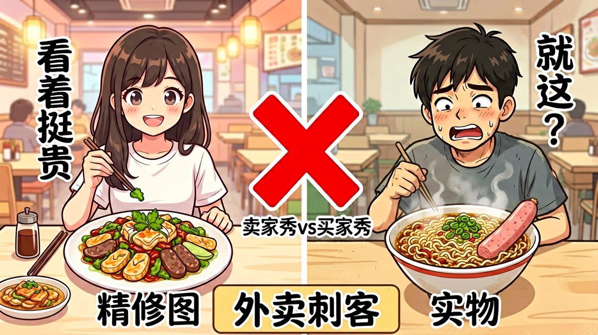 外卖照片和端上桌的差距，足以写进心理学教材