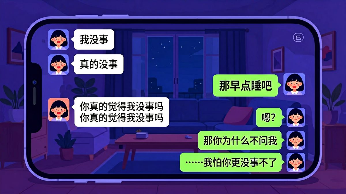 我没事≈我有事，而你不问≈你不在乎
