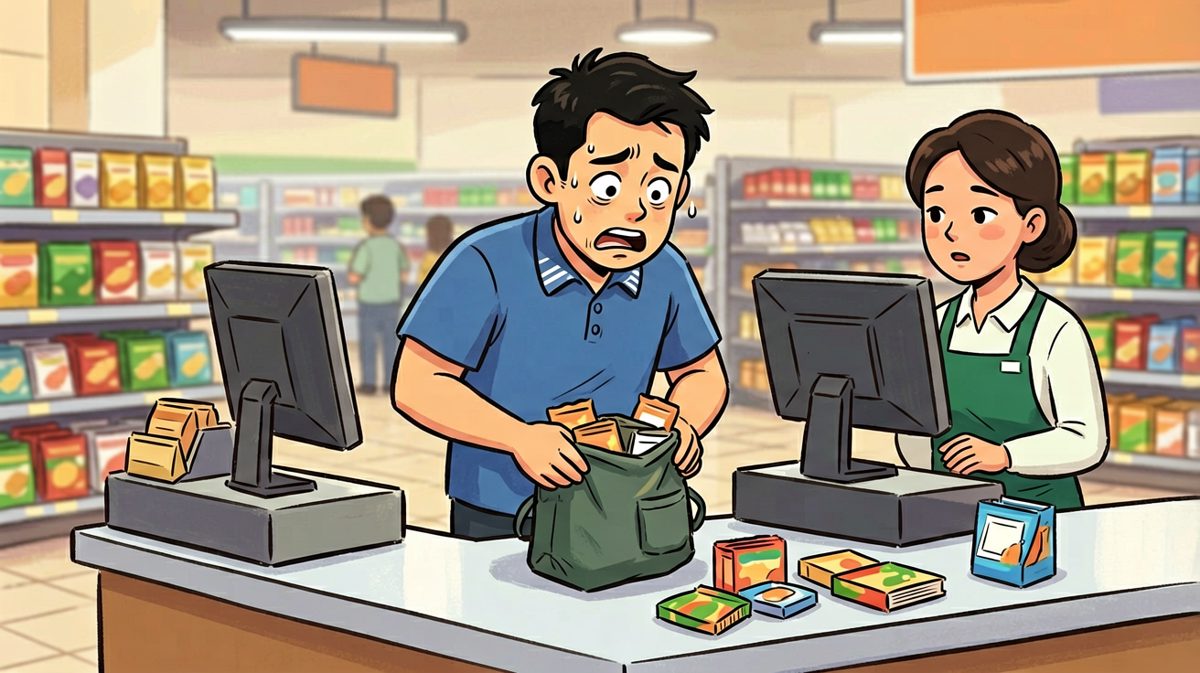 第三格：结账时才想起——忘带钱包了！