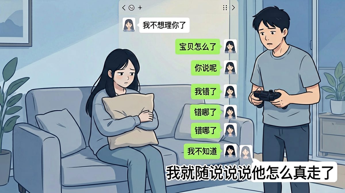 女生随口说气话，男生认真道歉反而把天聊死的尴尬名场面