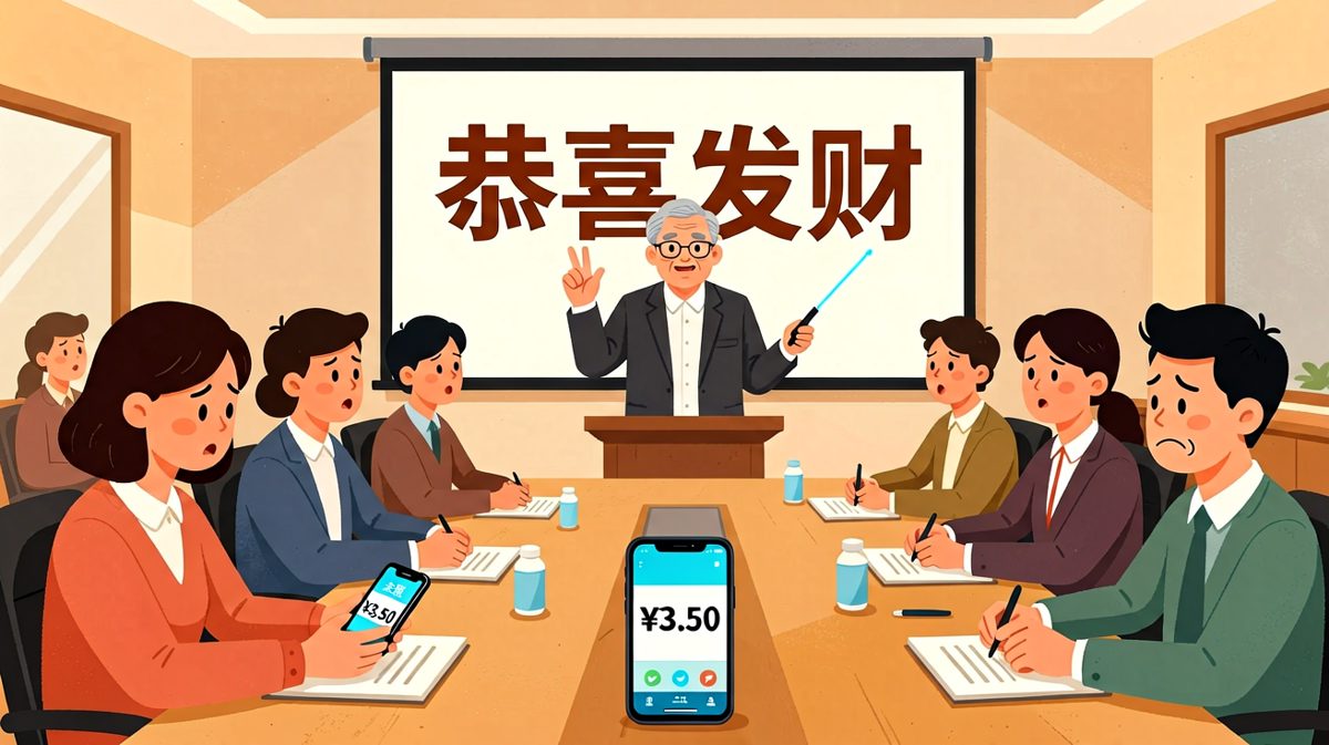 老板投影恭喜发财，员工查看余额面无表情