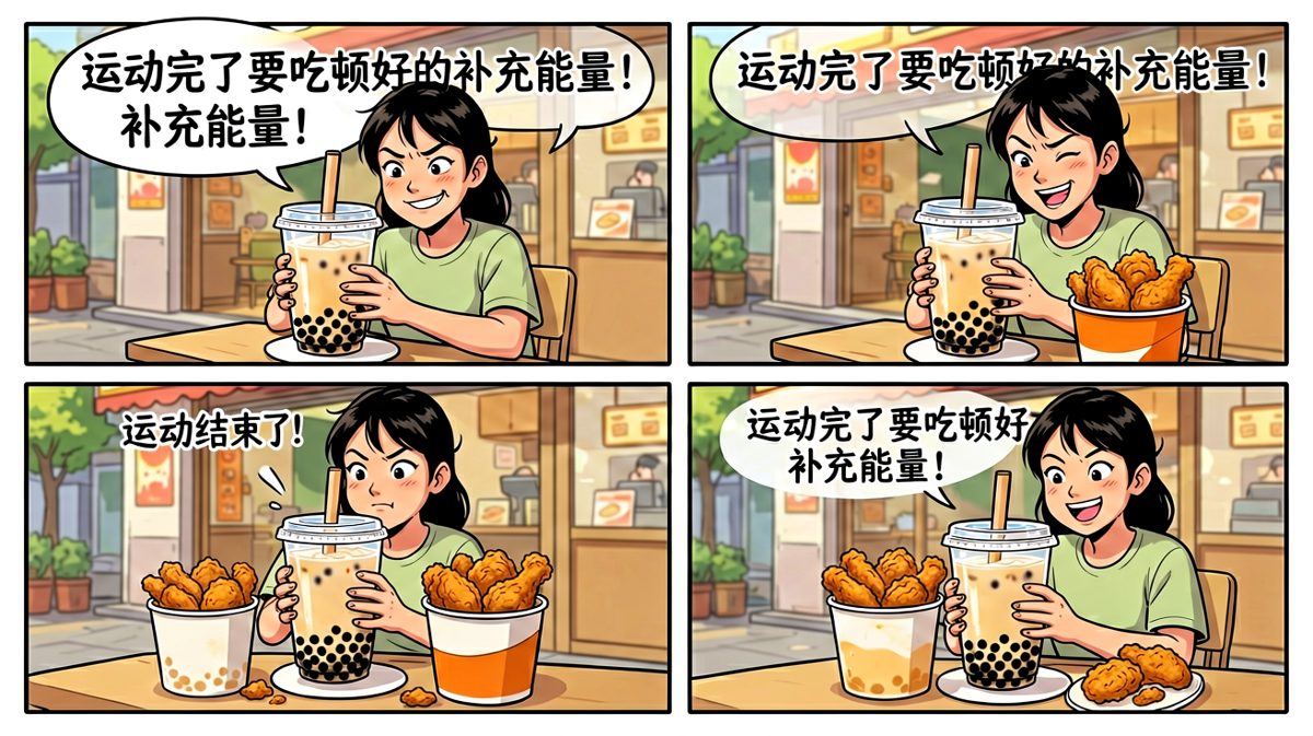 运动完立刻奶茶炸鸡，自我安慰'补充能量'