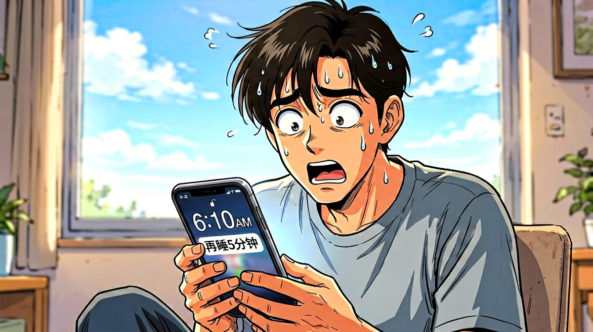 第四格：发现其实才过了5分钟，崩溃!
