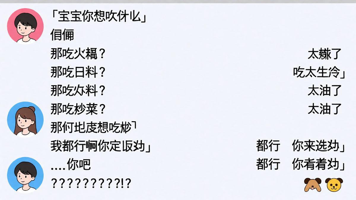 男方疯狂推荐被全盘否定，最终反被将了一军，留下一串问号