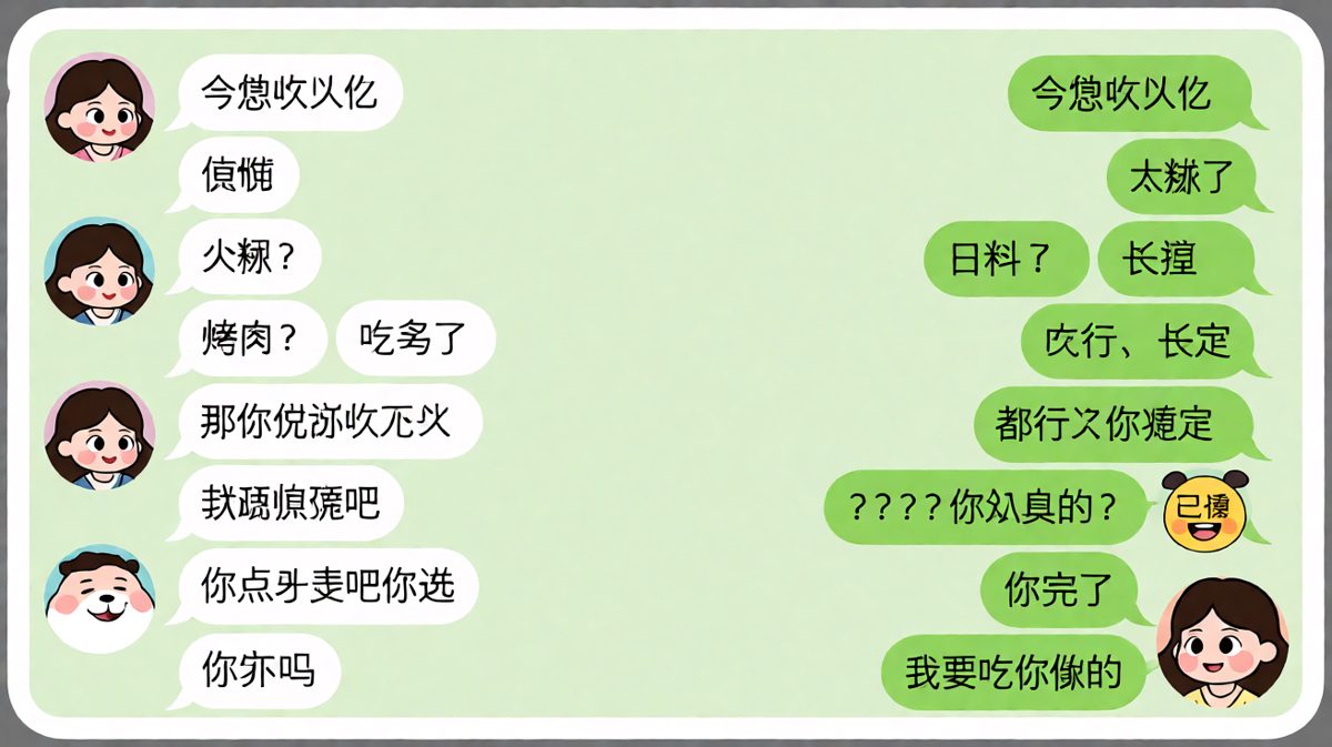 女生让男生决定吃什么，男生气得说'随便'，结果女生一句'我要吃你做的'让他彻底崩溃。