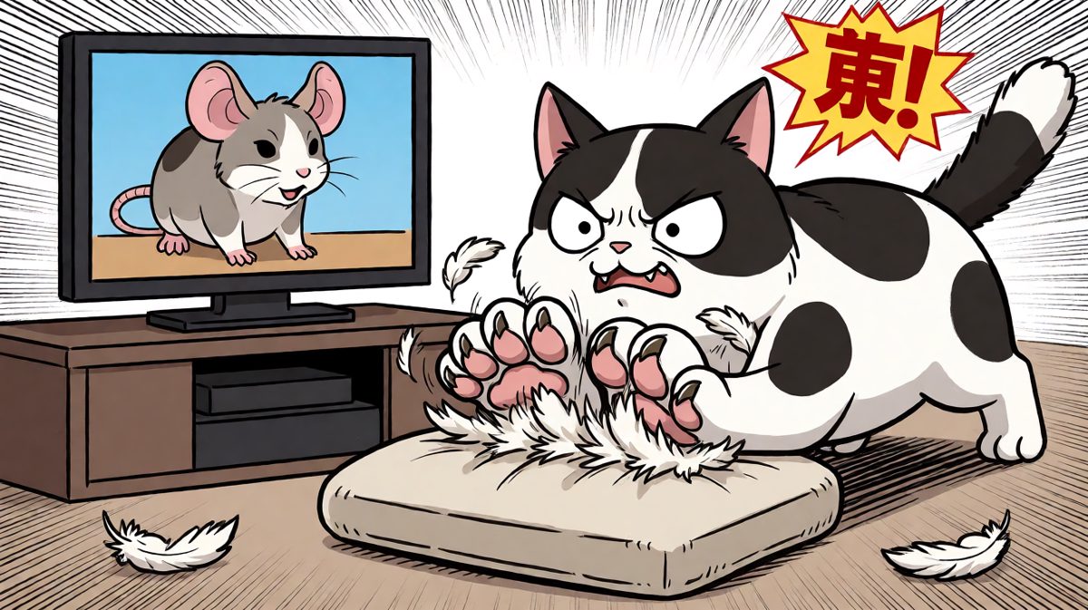 这只猫已经分不清现实和动画片了。