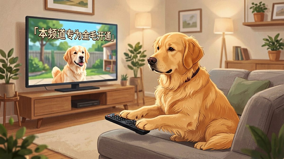 狗生巅峰：看电视里的同类，还看得这么认真。