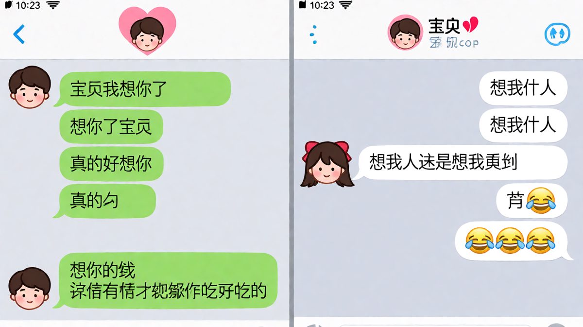 「想你了」→「想你的钱」，直男式撒娇直接翻车