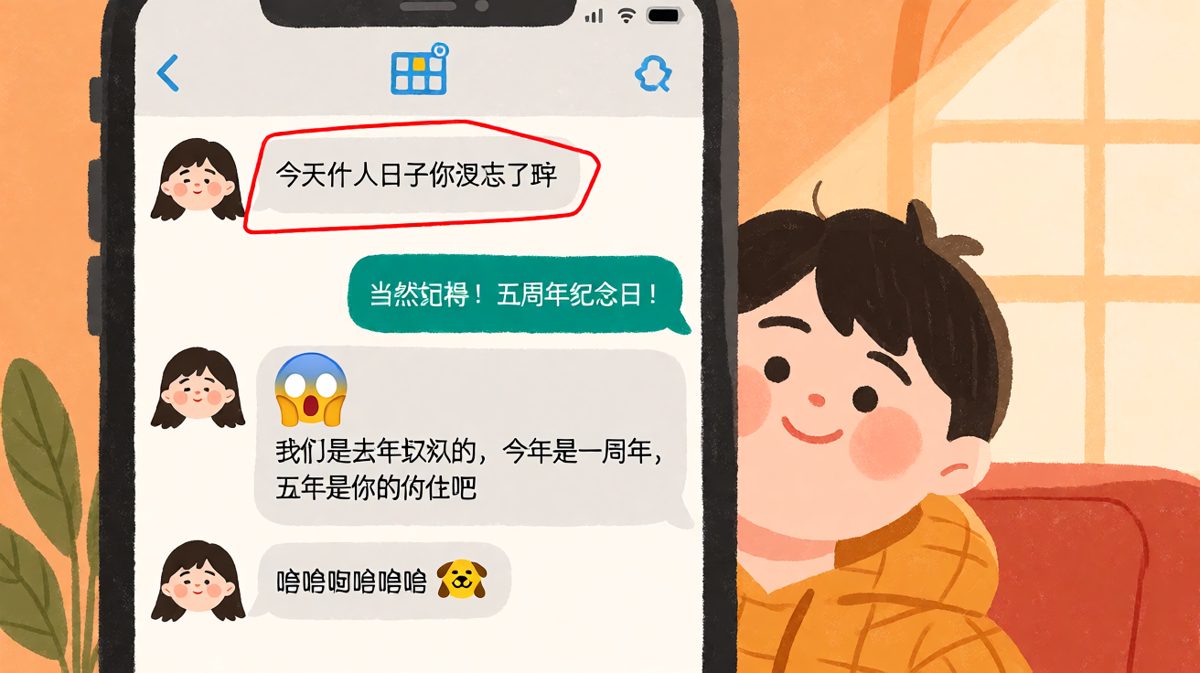 男生把认识年份当成恋爱年限，还顺带提到了前任。