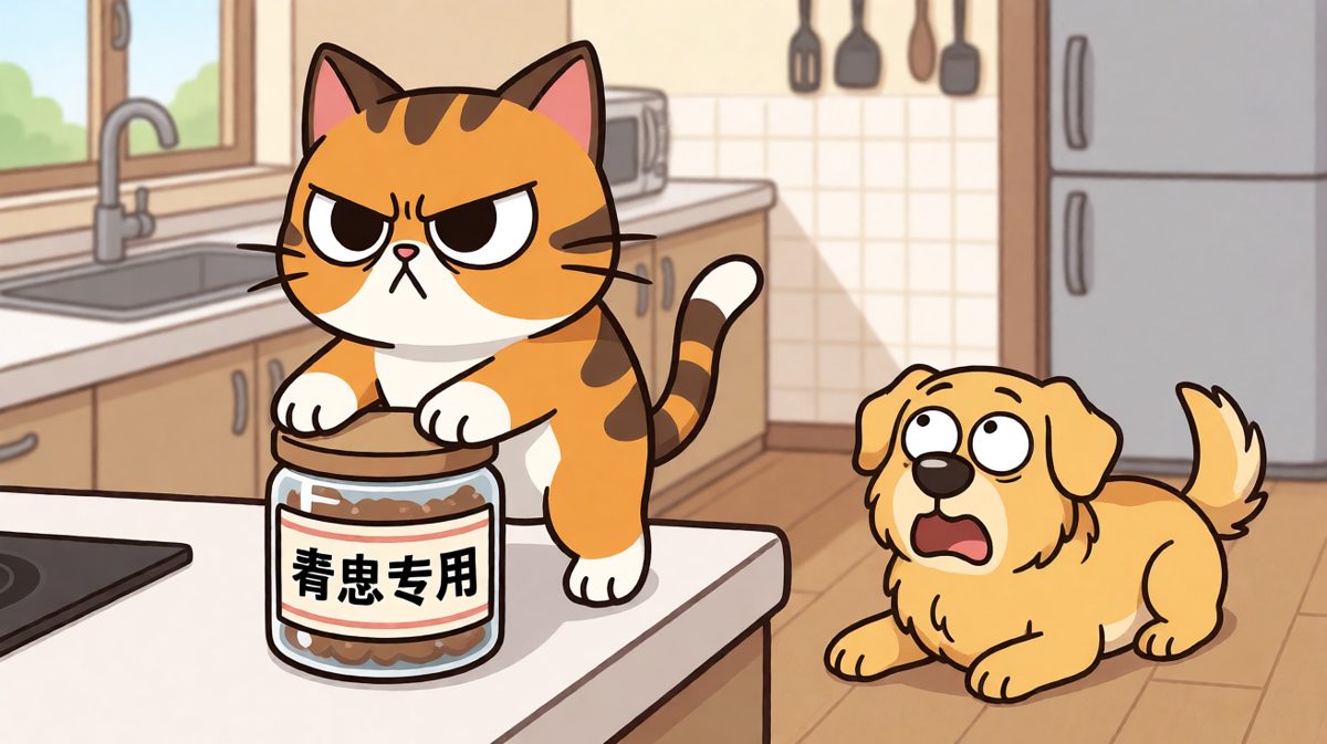 橘子猫半夜偷吃被抓包，表情却比任何人都无辜