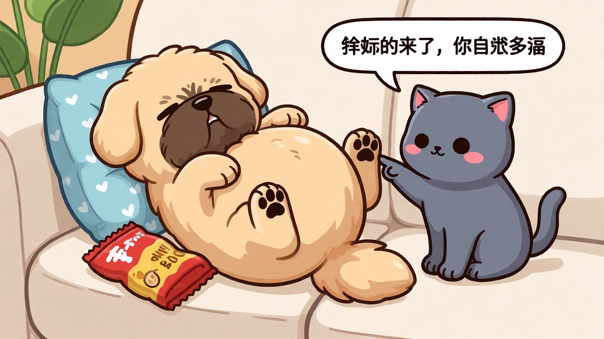 贵宾犬偷吃后被猫咪当场举报，命运已经写好
