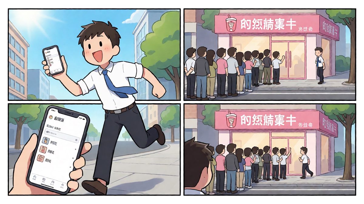 看到排队的奶茶店，我冲了上去！