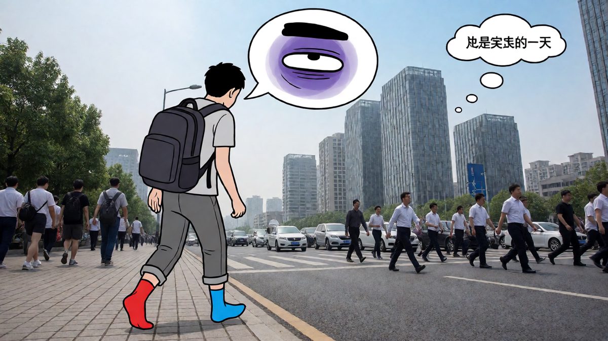 穿着拖鞋和不同颜色的袜子去上班，这就是打工人的尊严
