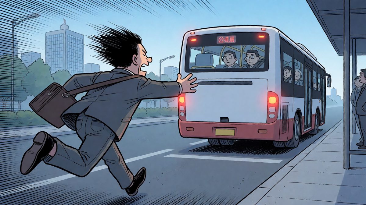 狂奔到站台，公交车却刚好开走……