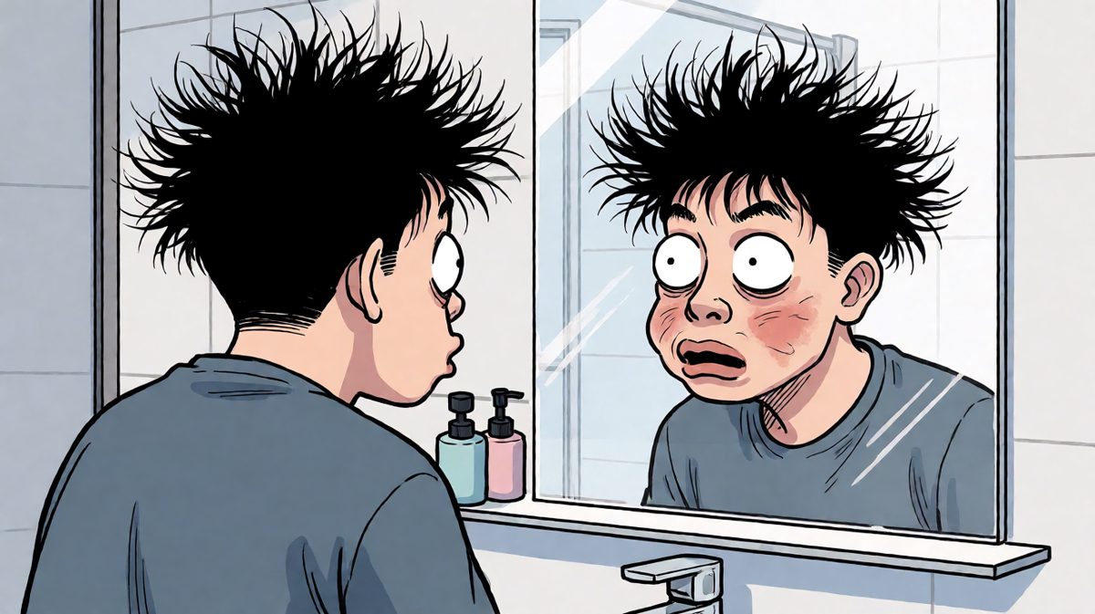 早起第一件事：被镜子里的自己吓到
