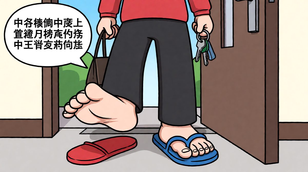 出门前最后一击：鞋子和拖鞋穿反了