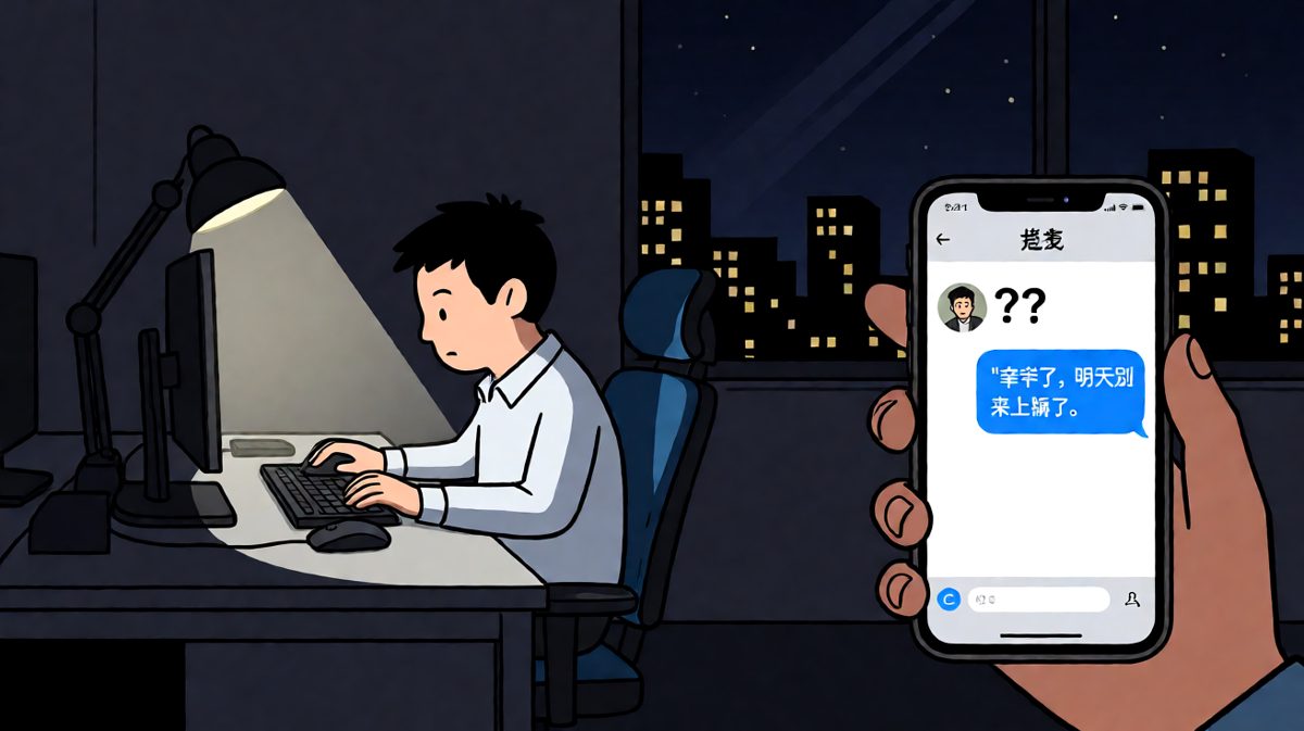 员工感动留言：老板深夜还关心我！结果老板回复：工资省了，你也省了——明天不用来了。