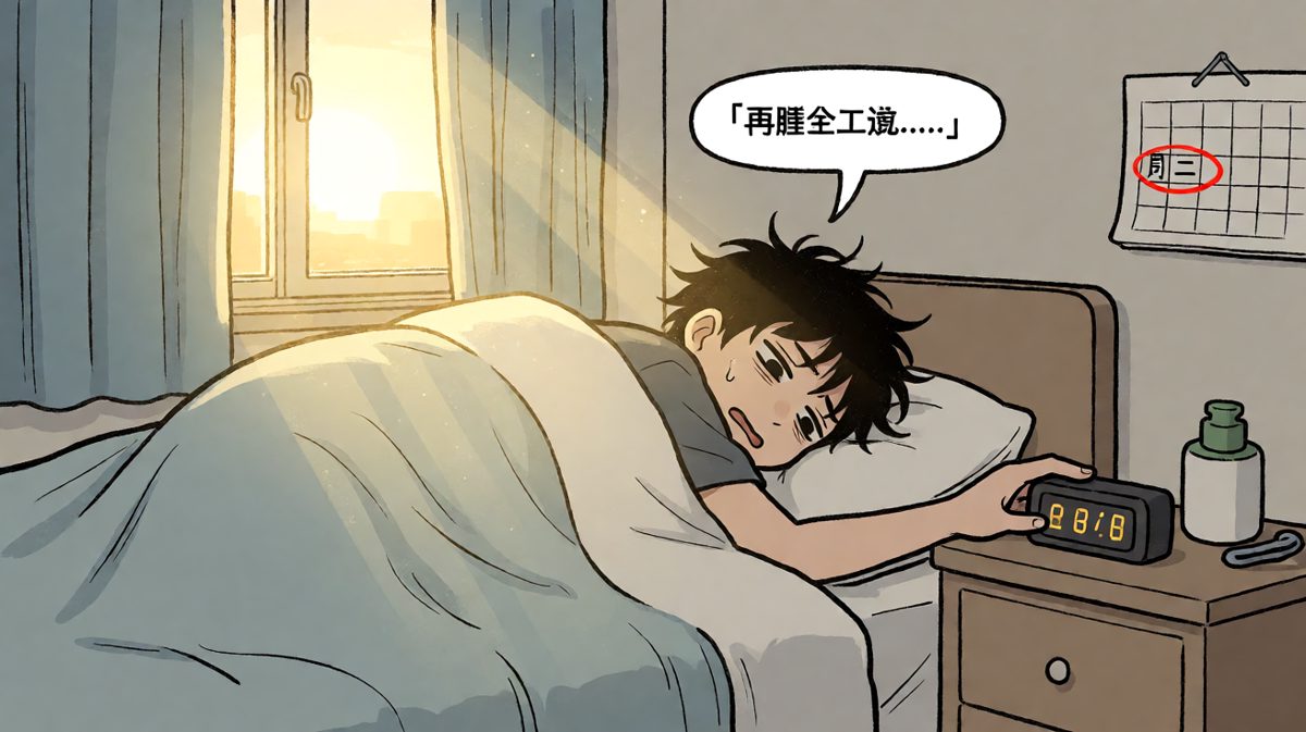闹钟响起，主角在「起床」与「赖床」之间痛苦挣扎。
