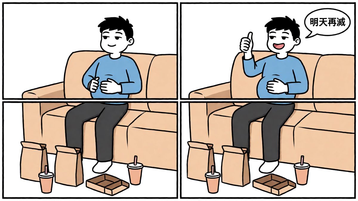 吃饱喝足自我安慰：明天再减肥