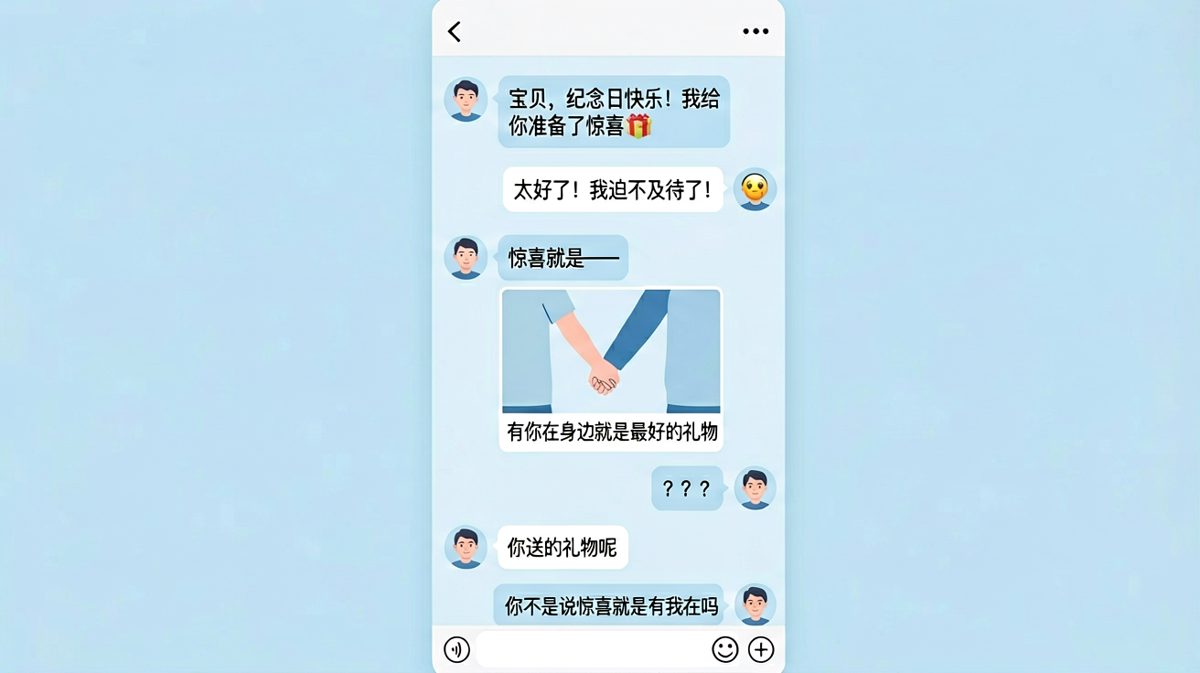 纪念日惊喜 = 一句废话 + 一张牵手照