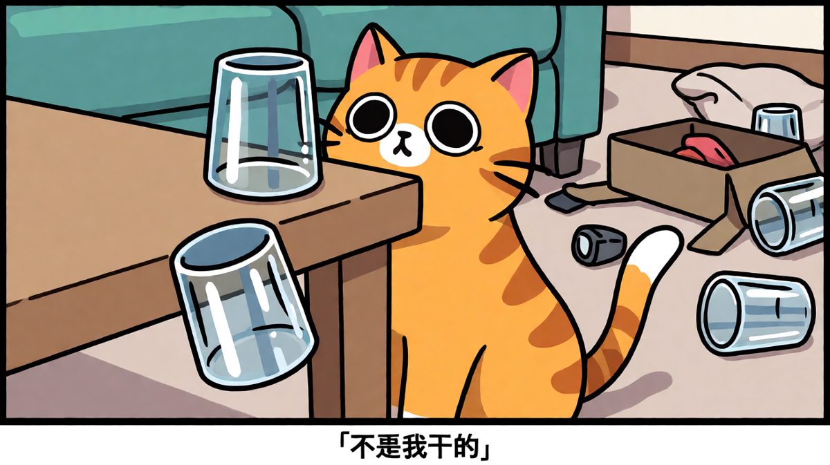猫主子推杯子后的经典甩锅表情