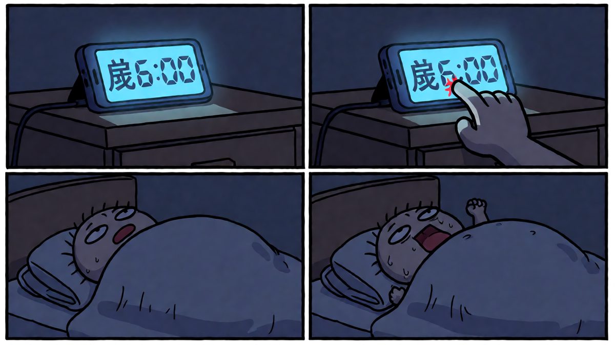 闹钟响了，按掉，继续睡。