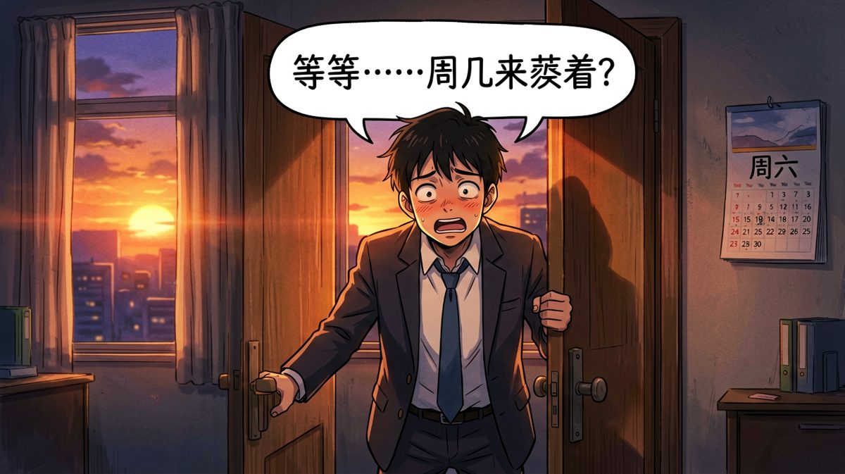 小王推开门，发现今天是周六