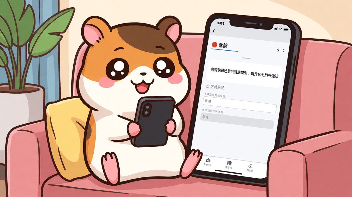 仓鼠满怀期待地刷着手机，得知快递马上就到，兴奋得眼睛发光