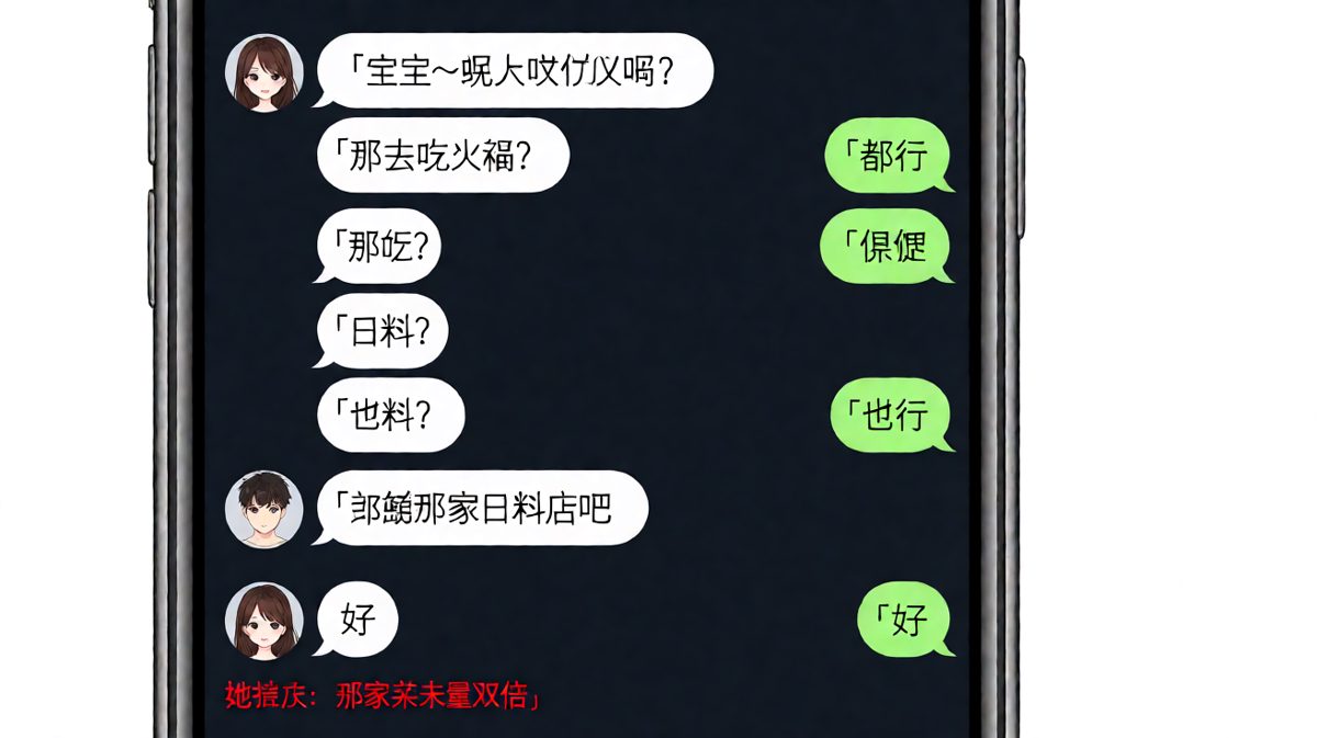 「随便」二字的代价：男友选了芥末特辣的店，而她备注里写着最讨厌芥末