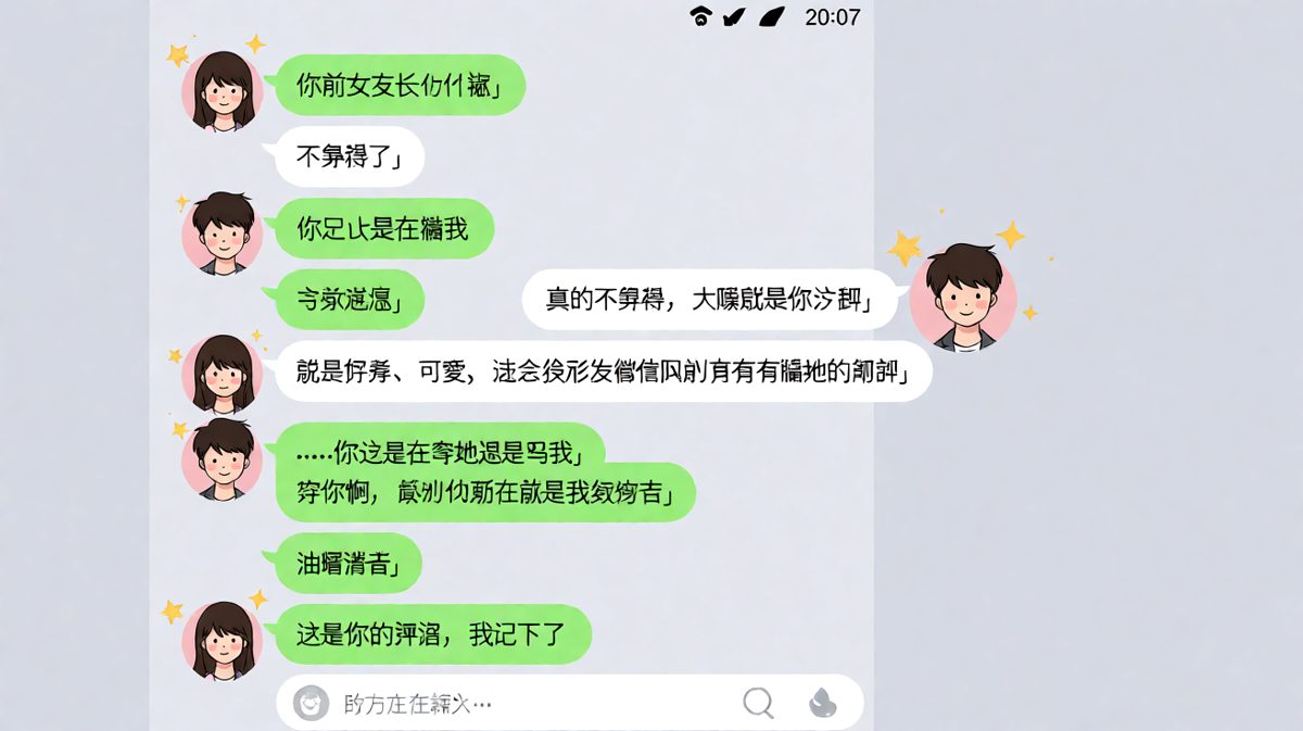 前任话题被男生三句话拐回甜蜜频道