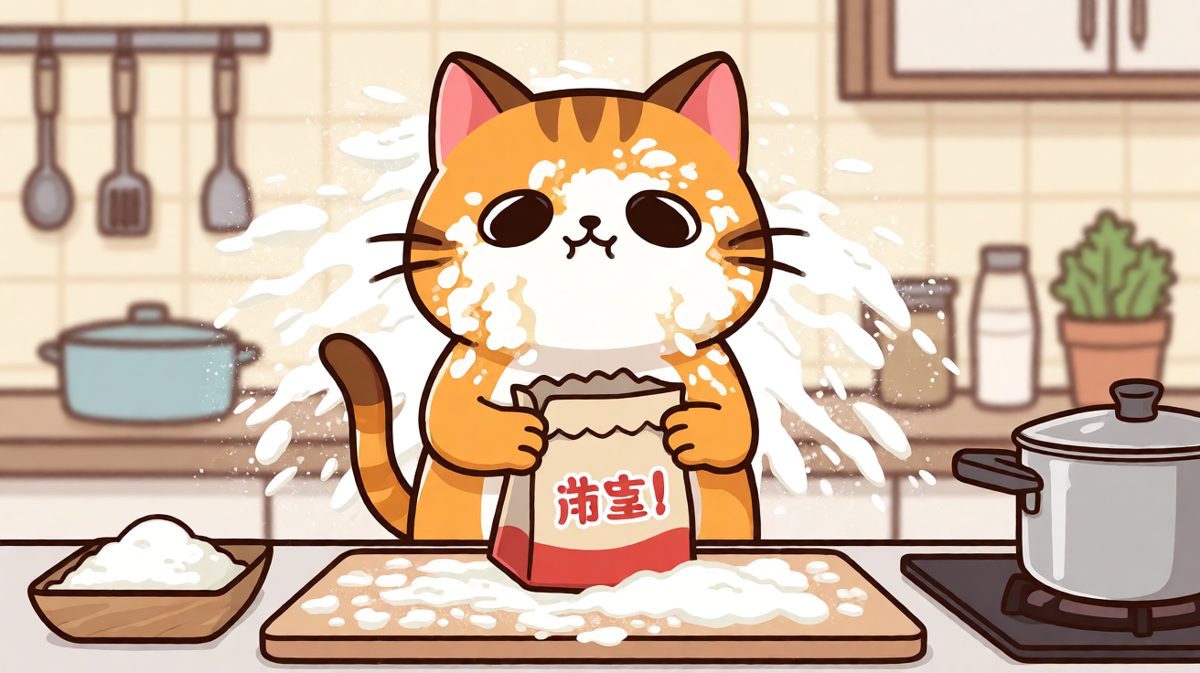 猫猫：我没想炸厨房，是面粉先动的手。