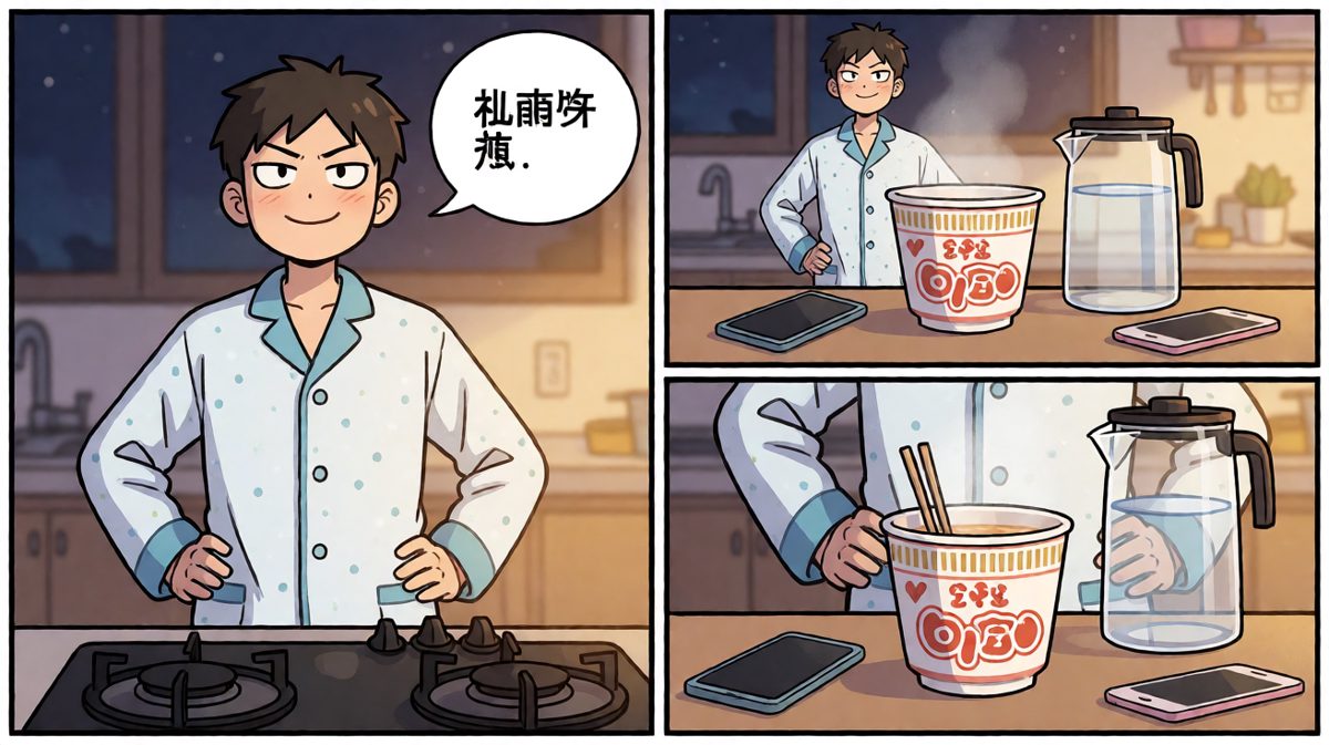 自信满满：今晚要吃一碗完美的泡面！
