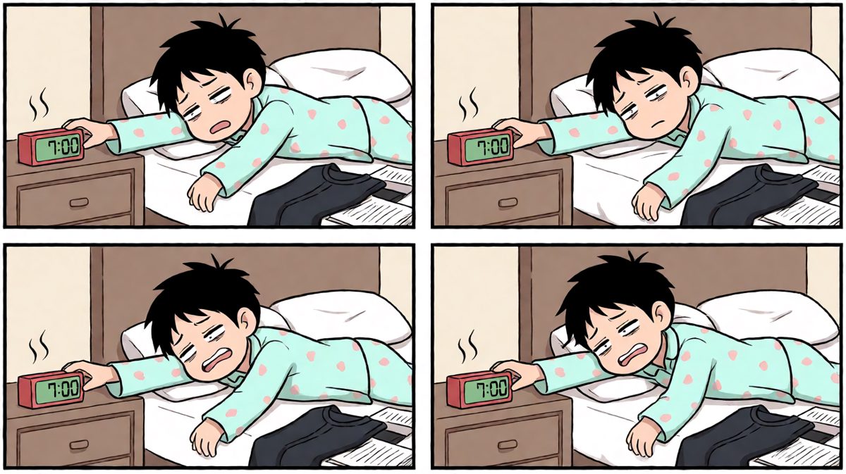 闹钟响起，打工人痛苦挣扎起床