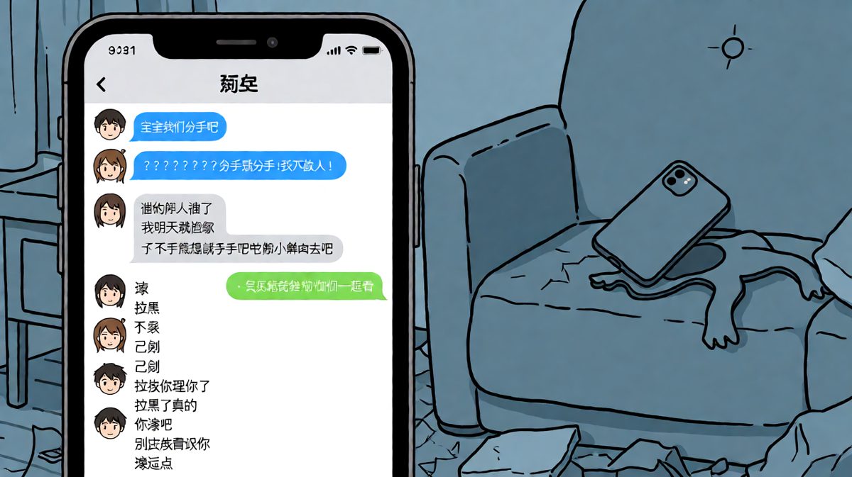 戏精男试图撒娇式提分手，结果直接把自己分出去了。