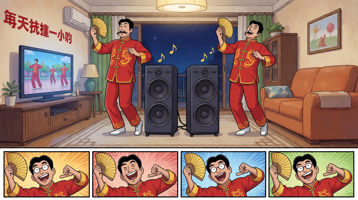 几个月后，他已经被彻底洗脑成了广场舞骨干