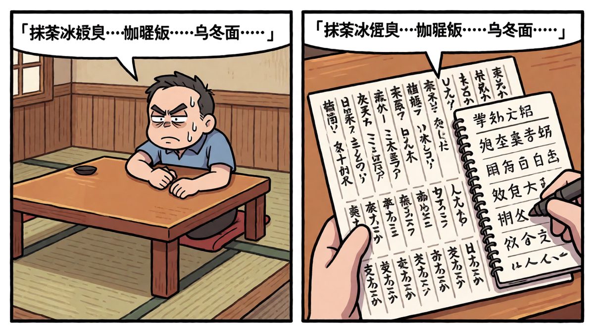 对着菜单疯狂复习，生怕点错一道菜