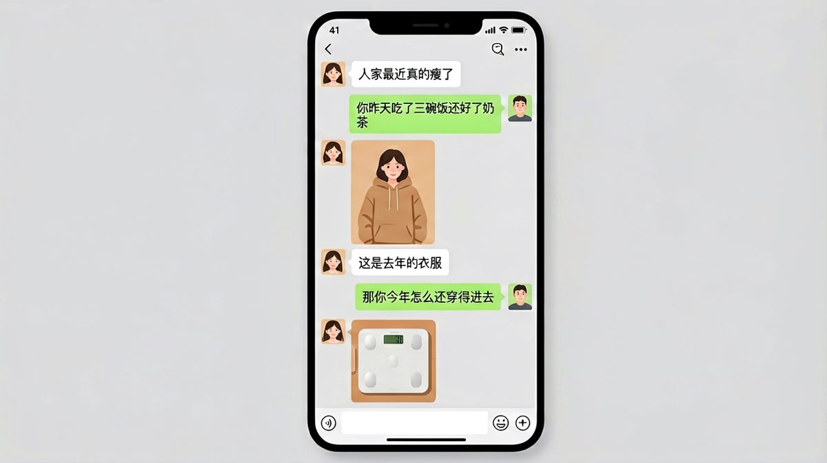 她说瘦了是去年的衣服，结果体重秤不会撒谎