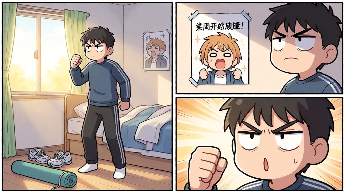 雄心勃勃的主角，立下减肥誓言