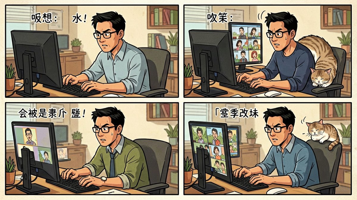开会时忘记关摄像头……但我家猫不管这些。