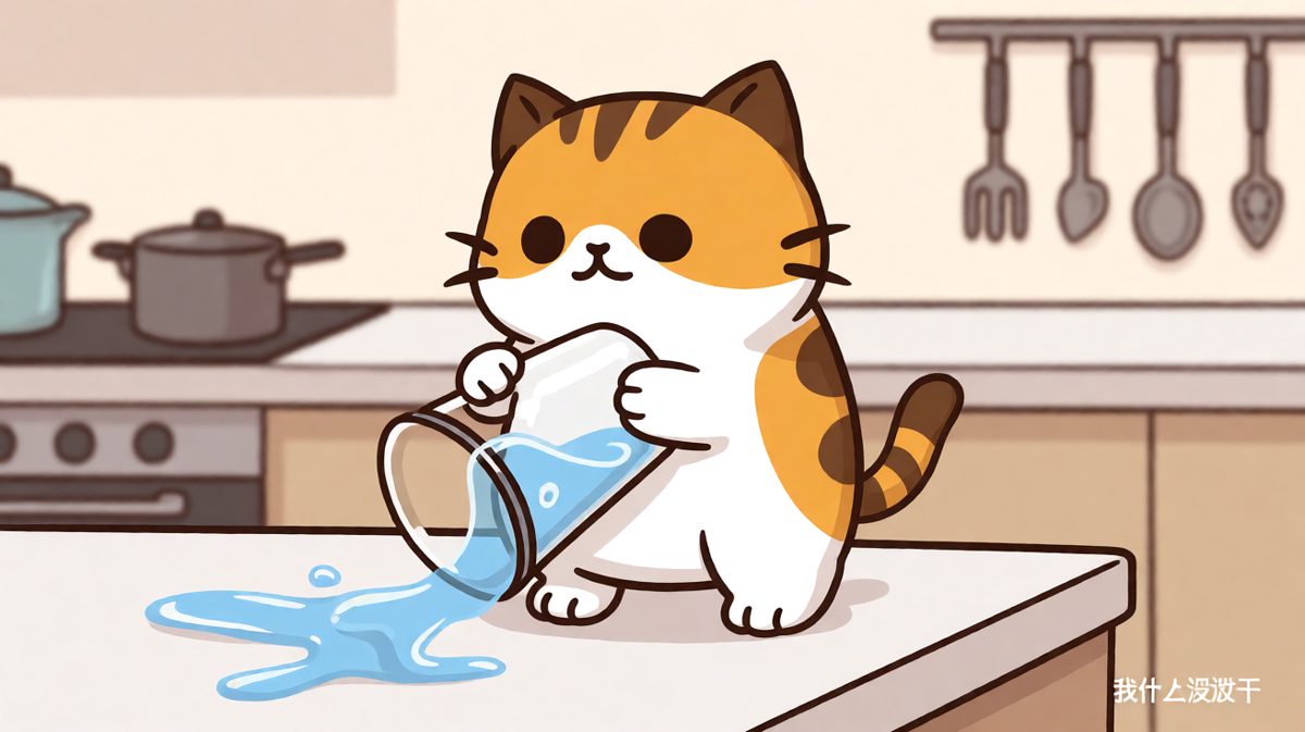 猫咪：杯子自己跳下去的，我拦不住。